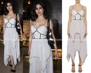 SELF-PORTRAIT PLUMETIS TIERED MIDI DRESS PRINT SIZE 4 White Black Polka Dots